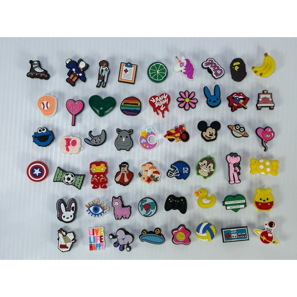 53pc Assorted Shoe Charms Lot Random Mix PVC Cartoon Animal Sports for Clogs
